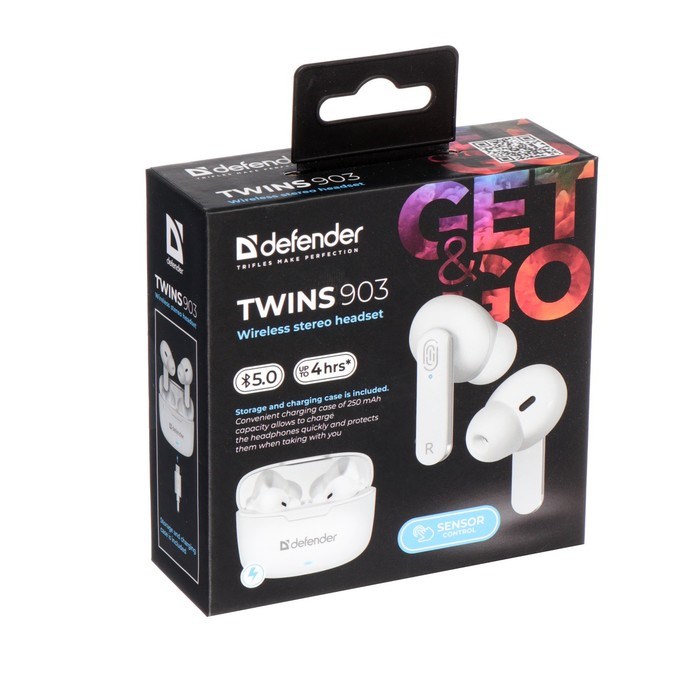 Наушники Defender Twins 903, TWS, вакуумные, микрофон, сенсор, 250 мАч, белые - фото 51380294 Наушники Defender Twins 903, TWS, вакуумные, микрофон, сенсор, 250 мАч, белые - фото 51380294