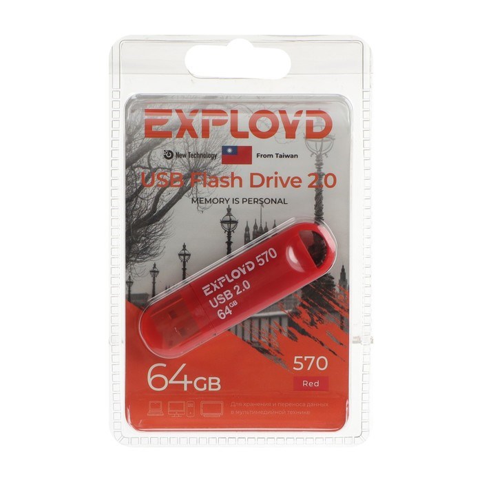 Флешка Exployd 570, 64 Гб, USB2.0, чт до 15 Мб/с, зап до 8 Мб/с, красная - фото 51380304 Флешка Exployd 570, 64 Гб, USB2.0, чт до 15 Мб/с, зап до 8 Мб/с, красная - фото 51380304