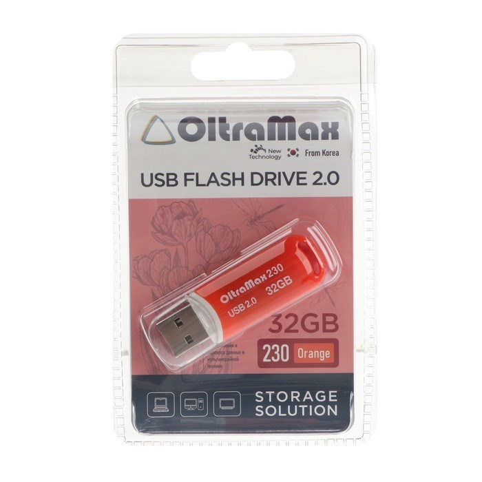 Флешка OltraMax 230, 32 Гб, USB2.0, чт до 15 Мб/с, зап до 8 Мб/с, оранж - фото 51380318 Флешка OltraMax 230, 32 Гб, USB2.0, чт до 15 Мб/с, зап до 8 Мб/с, оранж - фото 51380318