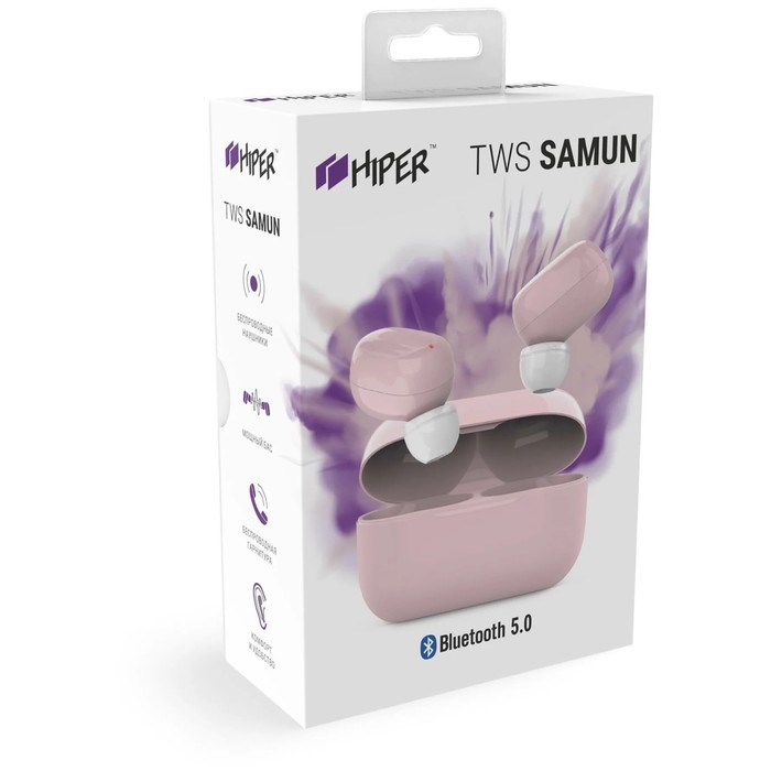 Наушники Hiper TWS Samun, вакуумные, микрофон, беспроводная зарядка, 300 мАч, IP54, розовые - фото 51380580 Наушники Hiper TWS Samun, вакуумные, микрофон, беспроводная зарядка, 300 мАч, IP54, розовые - фото 51380580