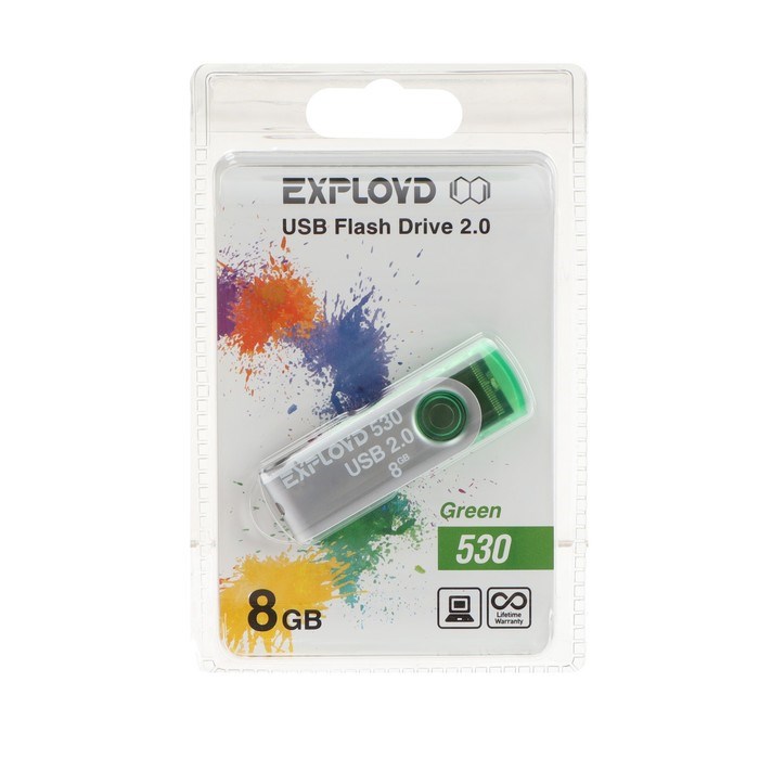 Флешка Exployd 530, 8 Гб, USB2.0, чт до 15 Мб/с, зап до 8 Мб/с, зеленая - фото 51380593 Флешка Exployd 530, 8 Гб, USB2.0, чт до 15 Мб/с, зап до 8 Мб/с, зеленая - фото 51380593