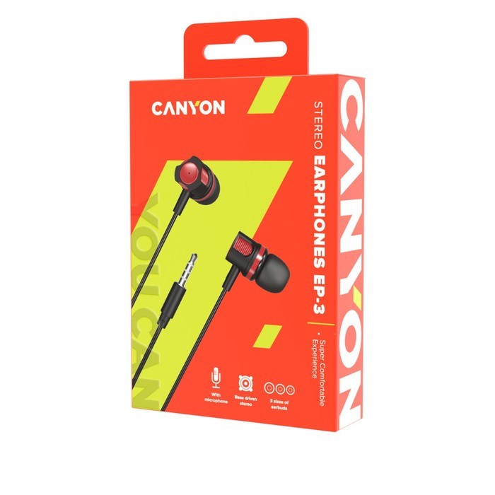 Наушники Canyon EPM-03, вакуумные, микрофон, 15 мм, 32 Ом, 100 дБ, 1.2 м, 3.5мм, красные - фото 51381306 Наушники Canyon EPM-03, вакуумные, микрофон, 15 мм, 32 Ом, 100 дБ, 1.2 м, 3.5мм, красные - фото 51381306