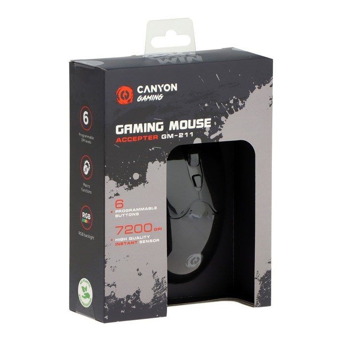 Мышь CANYON Accepter GM-211, игровая, проводная, оптическая, 7200 dpi, USB, 1.65 м, черная - фото 51381494 Мышь CANYON Accepter GM-211, игровая, проводная, оптическая, 7200 dpi, USB, 1.65 м, черная - фото 51381494