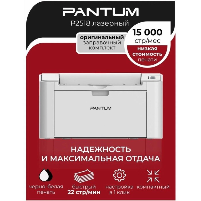 Принтер лазерный ч/б Pantum P2518, 600x600 dpi, USB, А4, серый - фото 51381634 Принтер лазерный ч/б Pantum P2518, 600x600 dpi, USB, А4, серый - фото 51381634