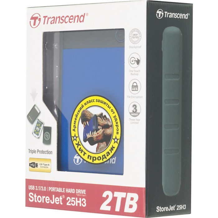 Внешний жесткий диск Transcend USB TS2TSJ25H3B StoreJet 25H3, 2 Тб, USB 3.0, 2.5", синий - фото 51382540 Внешний жесткий диск Transcend USB TS2TSJ25H3B StoreJet 25H3, 2 Тб, USB 3.0, 2.5", синий - фото 51382540
