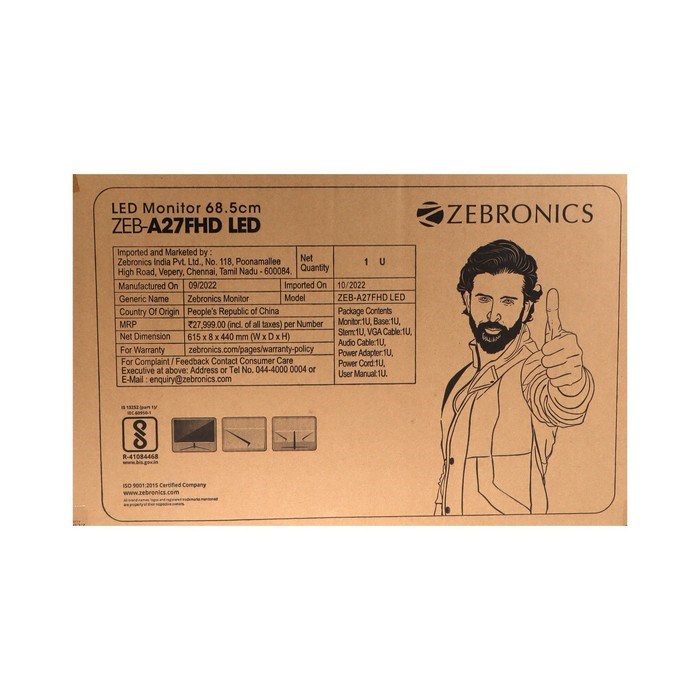 Монитор ZEBRONICS A27, 27", IPS, 1920x1080, 60Гц, 5 мс, VGA, HDMI, черный - фото 51382730 Монитор ZEBRONICS A27, 27", IPS, 1920x1080, 60Гц, 5 мс, VGA, HDMI, черный - фото 51382730