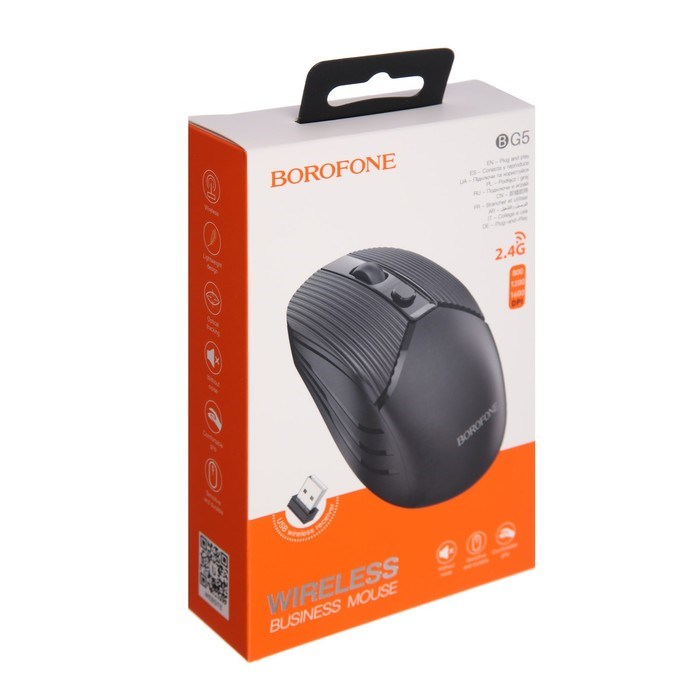 Мышь Borofone BG5, беспроводная, оптическая, 1600 dpi, 1хААА, чёрная - фото 51382879 Мышь Borofone BG5, беспроводная, оптическая, 1600 dpi, 1хААА, чёрная - фото 51382879