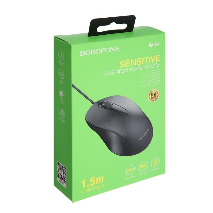 Мышь Borofone BG4, проводная, оптическая, 1000 dpi, 1.5 м, USB, чёрная - фото 51382891 Мышь Borofone BG4, проводная, оптическая, 1000 dpi, 1.5 м, USB, чёрная - фото 51382891