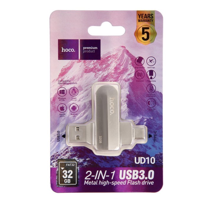 Флешка OTG Hoco UD10 Wise, 32 Гб, USB3.0, USB/Type-C, чт до 120 Мб/с, зап до 30 Мб/с, металл - фото 51382977 Флешка OTG Hoco UD10 Wise, 32 Гб, USB3.0, USB/Type-C, чт до 120 Мб/с, зап до 30 Мб/с, металл - фото 51382977