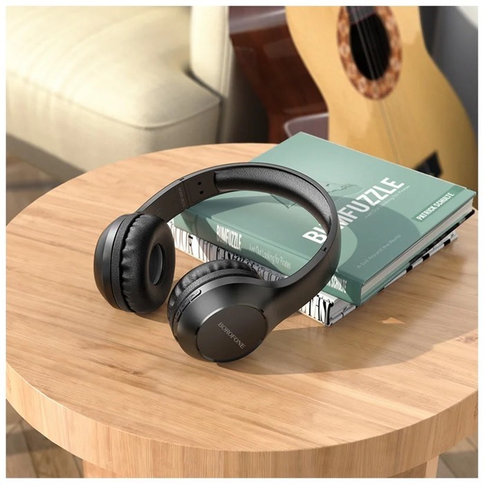 Наушники Borofone BO12 Power, беспроводные, накладные, BT5.0, AUX, 300 мАч, чёрные - фото 51382996