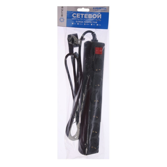 Сетевой фильтр 5bites SP6B-218 6S, 6 розеток, 3х0.75 мм2, с з/к, 1.8 м, чёрный - фото 51383059 Сетевой фильтр 5bites SP6B-218 6S, 6 розеток, 3х0.75 мм2, с з/к, 1.8 м, чёрный - фото 51383059