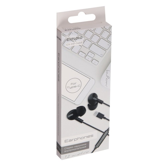 Наушники Exployd EX-HP-1468, вакуумные, микрофон, проводные, 108 дБ, 1.2 м, Type-C, черные - фото 51383309 Наушники Exployd EX-HP-1468, вакуумные, микрофон, проводные, 108 дБ, 1.2 м, Type-C, черные - фото 51383309
