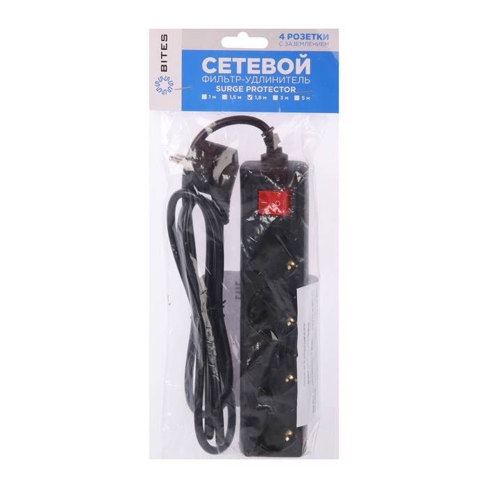 Сетевой фильтр 5bites SP4B-218 4S, 4 розетки, 1.8 м, 10 А, 3х0.75 мм2, с выкл., черный - фото 51384338 Сетевой фильтр 5bites SP4B-218 4S, 4 розетки, 1.8 м, 10 А, 3х0.75 мм2, с выкл., черный - фото 51384338