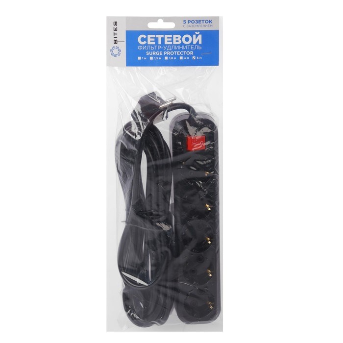 Сетевой фильтр 5bites SP5B-350 5S, 5 розеток, 5 м, 16 А, 3х1.5 мм2, с з/к, с выкл., черный - фото 51384380 Сетевой фильтр 5bites SP5B-350 5S, 5 розеток, 5 м, 16 А, 3х1.5 мм2, с з/к, с выкл., черный - фото 51384380