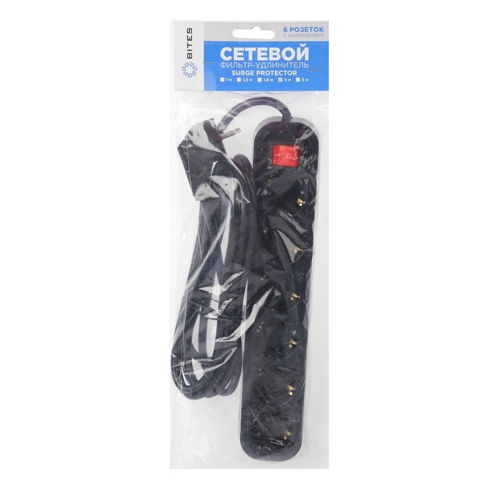 Сетевой фильтр 5bites SP6B-330 6S, 6 розеток, 3 м, 16 А, 3х1.5 мм2, с з/к, с выкл., черный - фото 51384392 Сетевой фильтр 5bites SP6B-330 6S, 6 розеток, 3 м, 16 А, 3х1.5 мм2, с з/к, с выкл., черный - фото 51384392