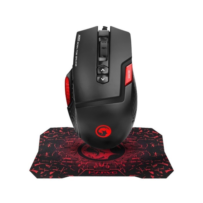 Игровой набор Marvo M355+G1, мышь проводная+коврик, 7200 dpi, цвет черно-красный - фото 51384604 Игровой набор Marvo M355+G1, мышь проводная+коврик, 7200 dpi, цвет черно-красный - фото 51384604