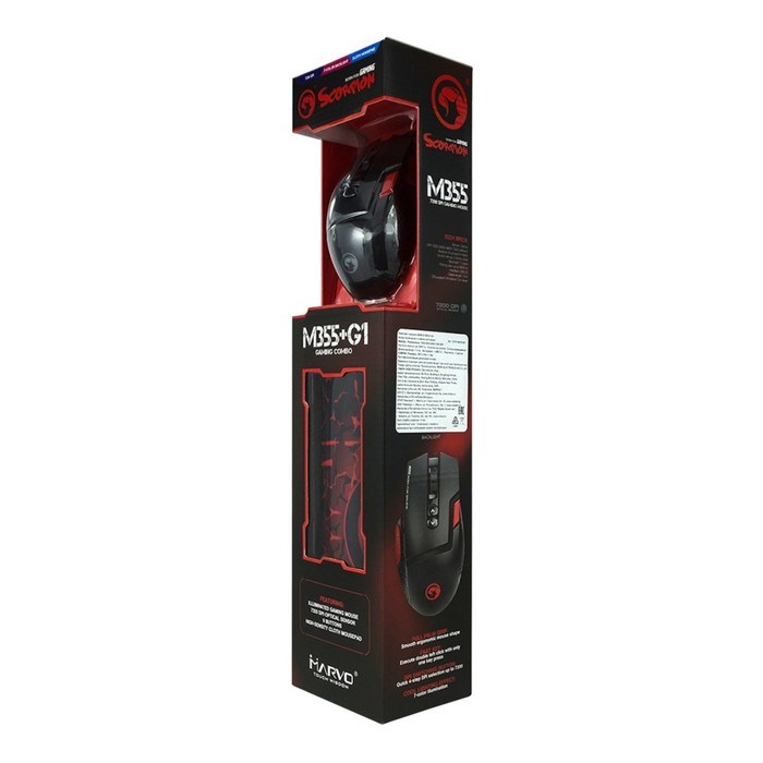 Игровой набор Marvo M355+G1, мышь проводная+коврик, 7200 dpi, цвет черно-красный - фото 51384608 Игровой набор Marvo M355+G1, мышь проводная+коврик, 7200 dpi, цвет черно-красный - фото 51384608