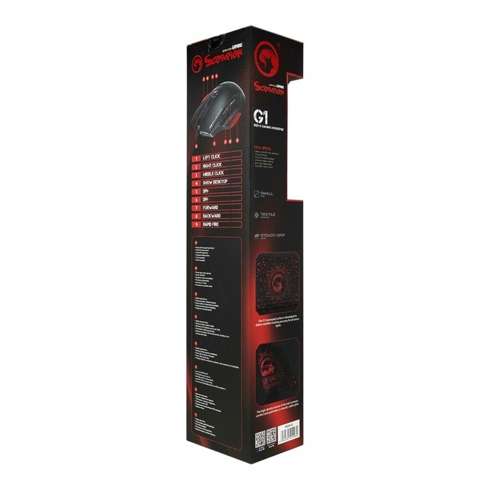 Игровой набор Marvo M355+G1, мышь проводная+коврик, 7200 dpi, цвет черно-красный - фото 51384609 Игровой набор Marvo M355+G1, мышь проводная+коврик, 7200 dpi, цвет черно-красный - фото 51384609
