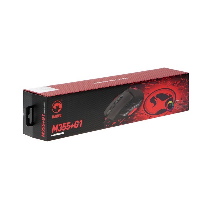 Игровой набор Marvo M355+G1, мышь проводная+коврик, 7200 dpi, цвет черно-красный - фото 51384610 Игровой набор Marvo M355+G1, мышь проводная+коврик, 7200 dpi, цвет черно-красный - фото 51384610