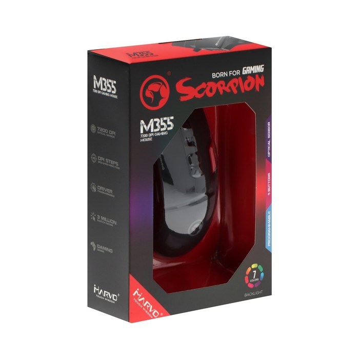 Мышь Marvo M355, проводная, оптическая, 7200 dpi, USB, подсветка, чёрная - фото 51384621 Мышь Marvo M355, проводная, оптическая, 7200 dpi, USB, подсветка, чёрная - фото 51384621