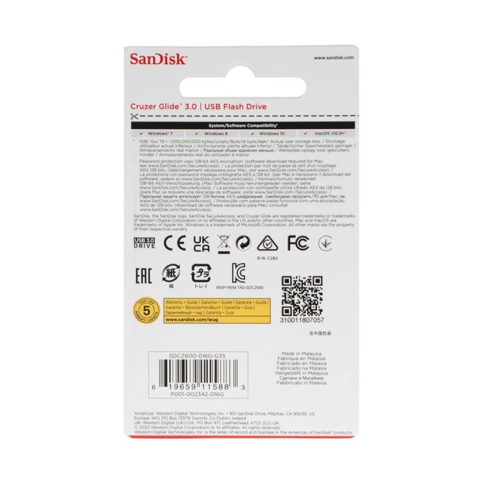 Флешка SanDisk Cruzer Glide, 16 Гб, USB 3.0, чт до 100 Мб/с, зап до 20 Мб/с, черная - фото 51384631 Флешка SanDisk Cruzer Glide, 16 Гб, USB 3.0, чт до 100 Мб/с, зап до 20 Мб/с, черная - фото 51384631