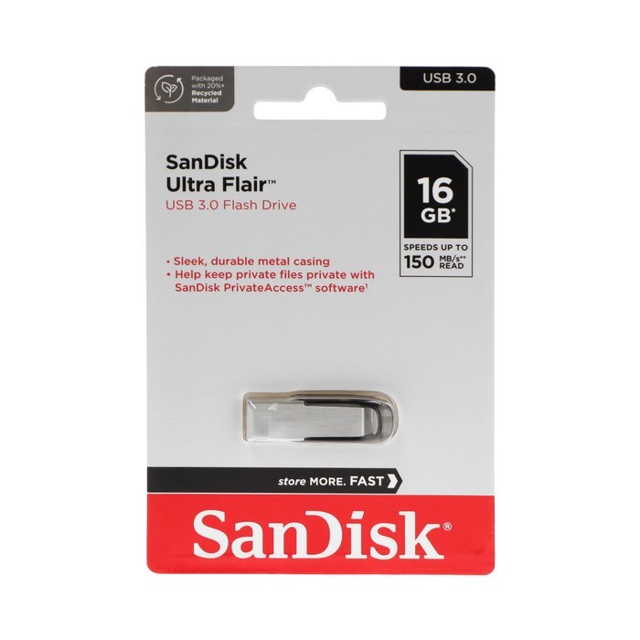 Флешка SanDisk Ultra Flair, 16 Гб, USB 3.0, чт до 150 Мб/с, зап до 45 Мб/с, черная - фото 51384634 Флешка SanDisk Ultra Flair, 16 Гб, USB 3.0, чт до 150 Мб/с, зап до 45 Мб/с, черная - фото 51384634