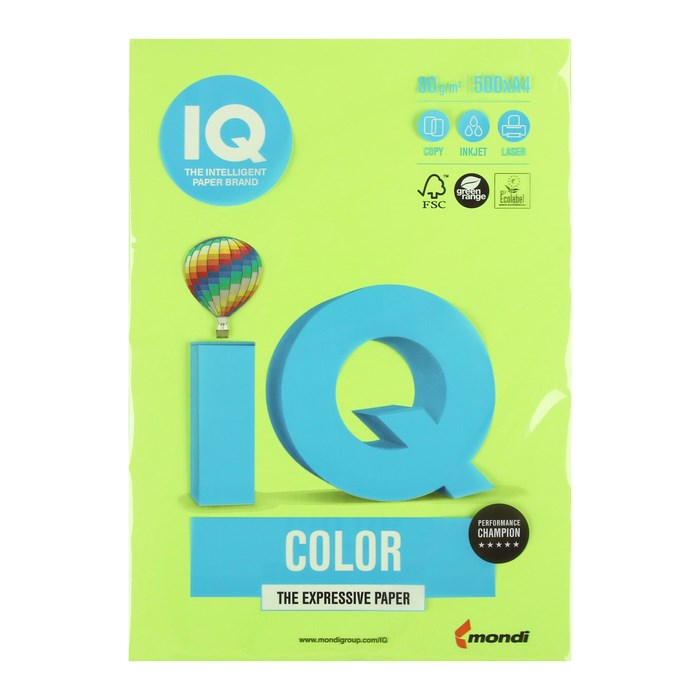 Бумага цветная А4 500 л, IQ COLOR, 80 г/м2, зеленый неон, NEOGN - фото 51384855 Бумага цветная А4 500 л, IQ COLOR, 80 г/м2, зеленый неон, NEOGN - фото 51384855
