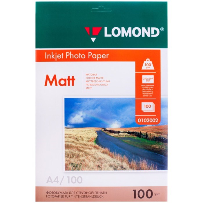 Фотобумага для струйной печати А4, 100 листов LOMOND, 100 г/м2, двусторонняя, матовая (0102002) - фото 51384867 Фотобумага для струйной печати А4, 100 листов LOMOND, 100 г/м2, двусторонняя, матовая (0102002) - фото 51384867