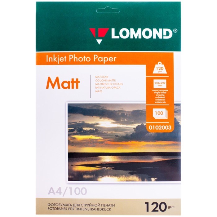 Фотобумага для струйной печати А4, 100 листов LOMOND, 120 г/м2, односторонняя, матовая - фото 51384868 Фотобумага для струйной печати А4, 100 листов LOMOND, 120 г/м2, односторонняя, матовая - фото 51384868