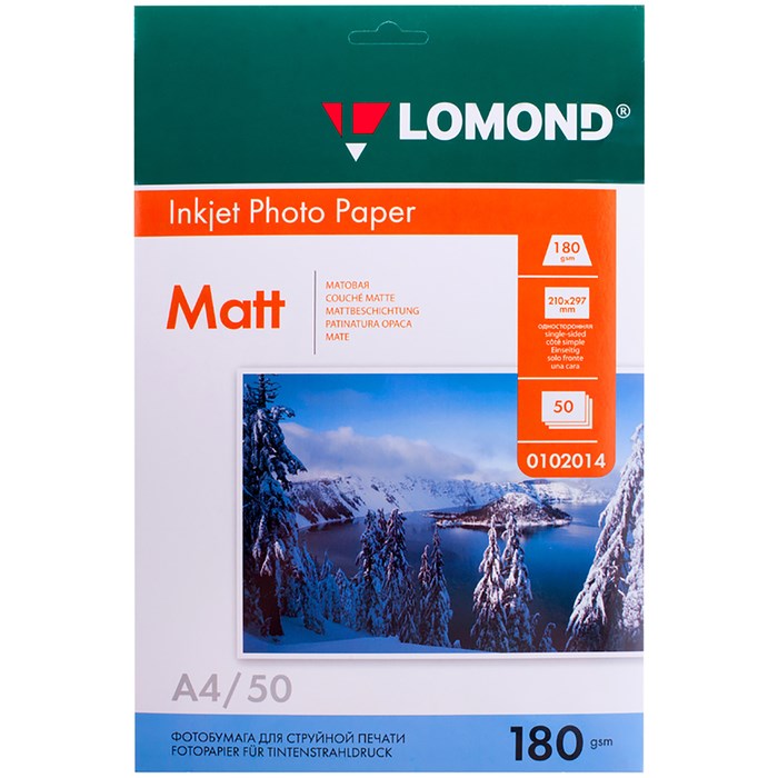 Фотобумага для струйной печати А4, 50 листов LOMOND, 180 г/м2, односторонняя, матовая - фото 51384874 Фотобумага для струйной печати А4, 50 листов LOMOND, 180 г/м2, односторонняя, матовая - фото 51384874
