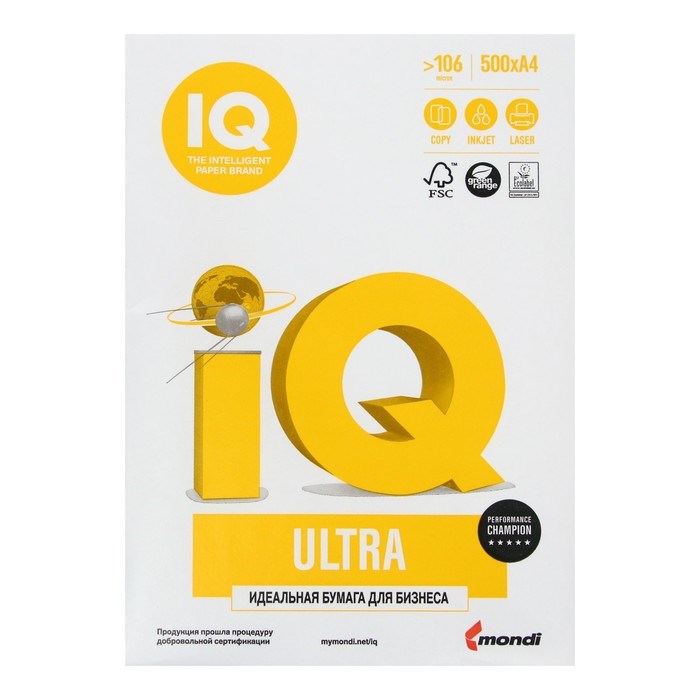 Бумага А4 500 л, IQ Ultra, 80 г/м2, белизна 168% CIE, класс А+ (цена за 500 листов) - фото 51385098 Бумага А4 500 л, IQ Ultra, 80 г/м2, белизна 168% CIE, класс А+ (цена за 500 листов) - фото 51385098