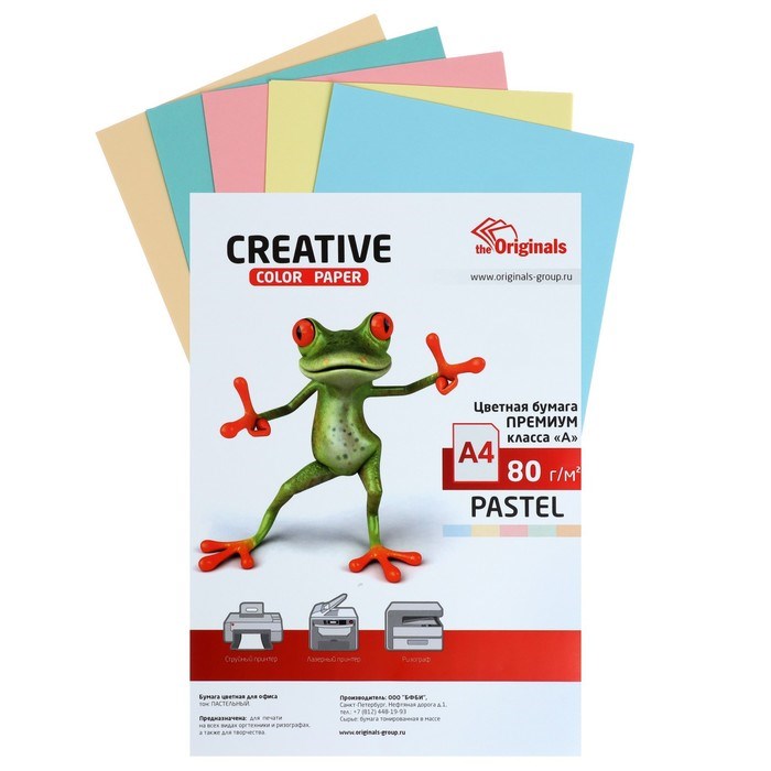 Бумага цветная А4, 50 листов CREATIVE Пастель, 5 цветов, 80 г/м2 - фото 51385100 Бумага цветная А4, 50 листов CREATIVE Пастель, 5 цветов, 80 г/м2 - фото 51385100