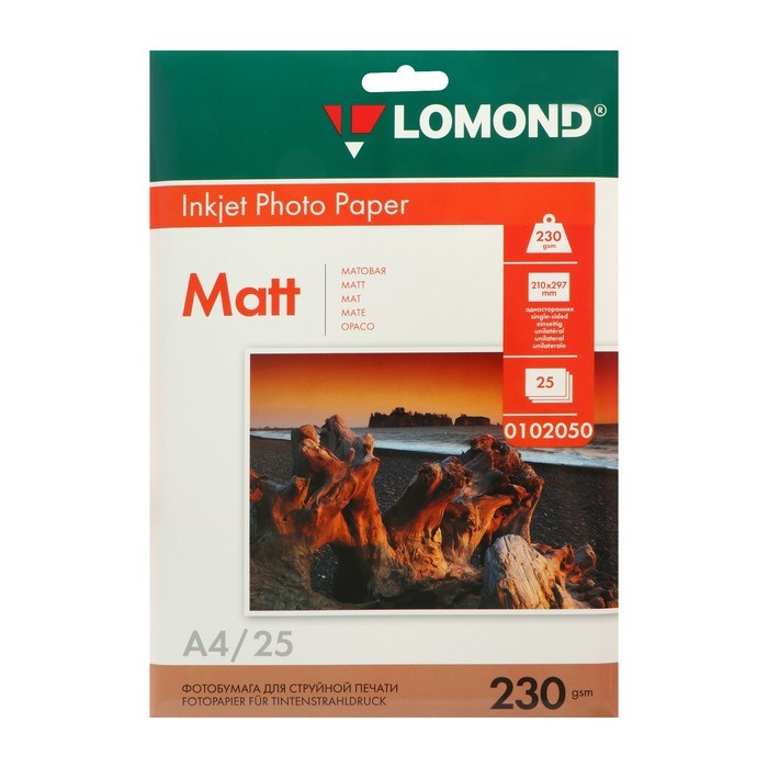 Фотобумага для струйной печати А4, 25 листов LOMOND, 230 г/м2, односторонняя, матовая - фото 51385178 Фотобумага для струйной печати А4, 25 листов LOMOND, 230 г/м2, односторонняя, матовая - фото 51385178