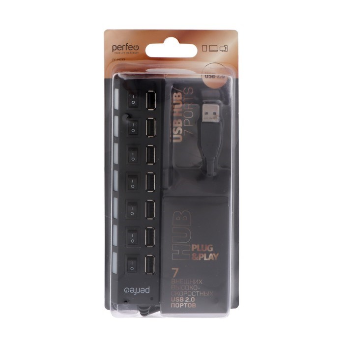 Разветвитель USB (Hub) Perfeo H033, 7 портов, USB 2.0, чёрный - фото 51386332 Разветвитель USB (Hub) Perfeo H033, 7 портов, USB 2.0, чёрный - фото 51386332