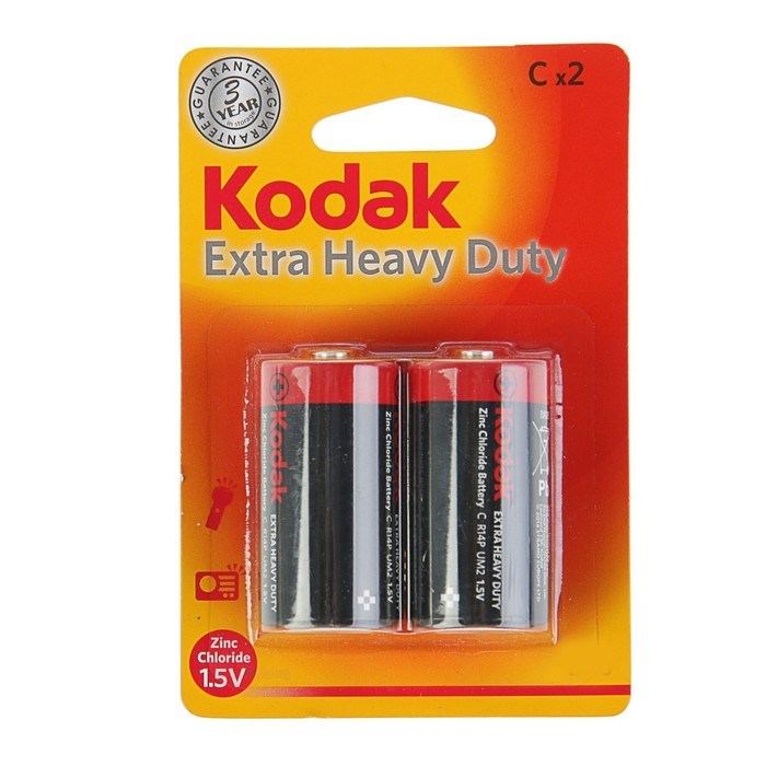 Батарейка солевая Kodak Extra Heavy Duty, C, R14-2BL, 1.5В, блистер, 2 шт. - фото 51386753 Батарейка солевая Kodak Extra Heavy Duty, C, R14-2BL, 1.5В, блистер, 2 шт. - фото 51386753