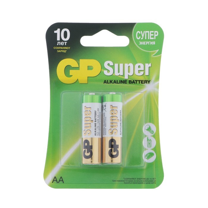 Батарейка алкалиновая GP Super, AA, LR6-2BL, 1.5В, блистер, 2 шт. - фото 51386769 Батарейка алкалиновая GP Super, AA, LR6-2BL, 1.5В, блистер, 2 шт. - фото 51386769
