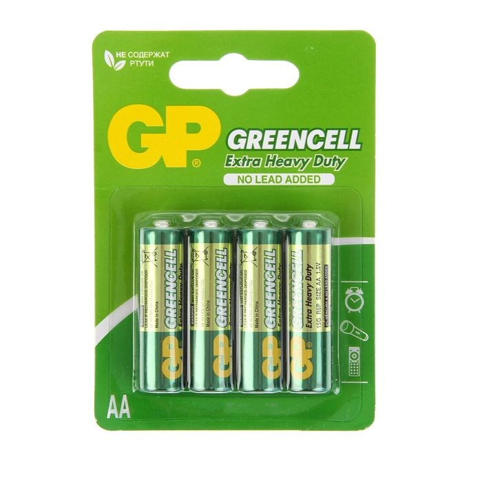 Батарейка солевая GP Greencell Extra Heavy Duty, AA, R6-4BL, 1.5В, блистер, 4 шт. - фото 51386773 Батарейка солевая GP Greencell Extra Heavy Duty, AA, R6-4BL, 1.5В, блистер, 4 шт. - фото 51386773