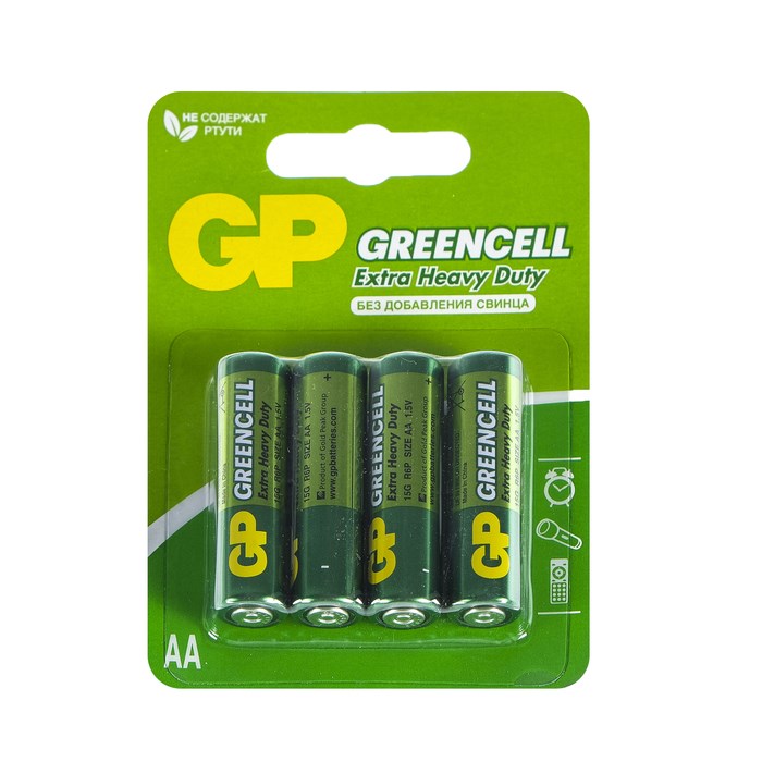 Батарейка солевая GP Greencell Extra Heavy Duty, AA, R6-4BL, 1.5В, блистер, 4 шт. - фото 51386774 Батарейка солевая GP Greencell Extra Heavy Duty, AA, R6-4BL, 1.5В, блистер, 4 шт. - фото 51386774