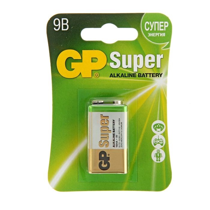 Батарейка алкалиновая GP Super, 6LR61 (6LF22, MN1604)-1BL, 9В, крона, блистер, 1 шт. - фото 51386778 Батарейка алкалиновая GP Super, 6LR61 (6LF22, MN1604)-1BL, 9В, крона, блистер, 1 шт. - фото 51386778