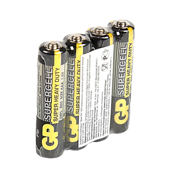 Батарейка солевая GP Supercell Super Heavy Duty, AAA, R03-4S, 1.5В, спайка, 4 шт. - фото 51386788 Батарейка солевая GP Supercell Super Heavy Duty, AAA, R03-4S, 1.5В, спайка, 4 шт. - фото 51386788