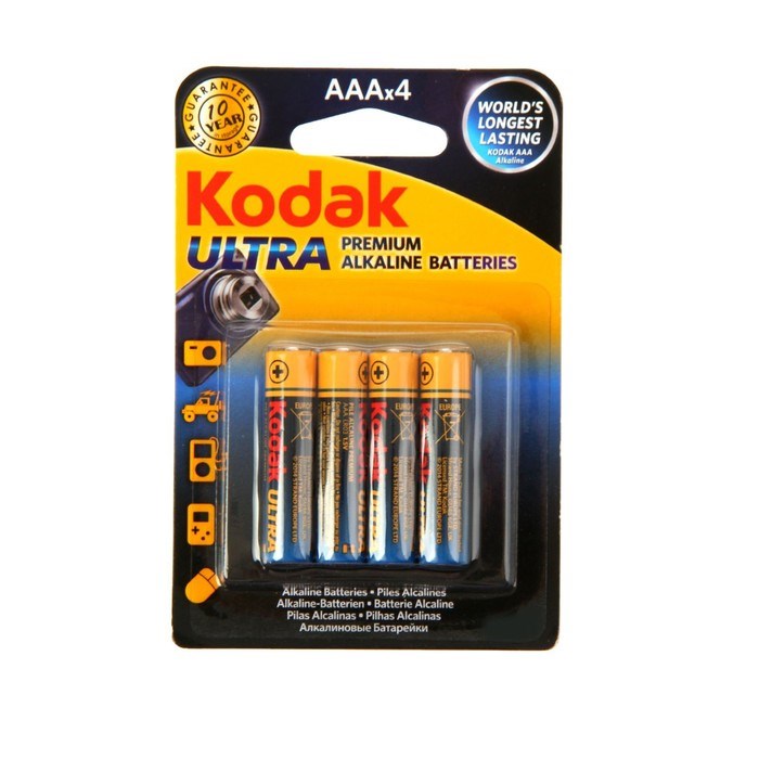 Батарейка алкалиновая Kodak Ultra, AAA, LR03-4BL, 1.5В, блистер, 4 шт. - фото 51386808 Батарейка алкалиновая Kodak Ultra, AAA, LR03-4BL, 1.5В, блистер, 4 шт. - фото 51386808