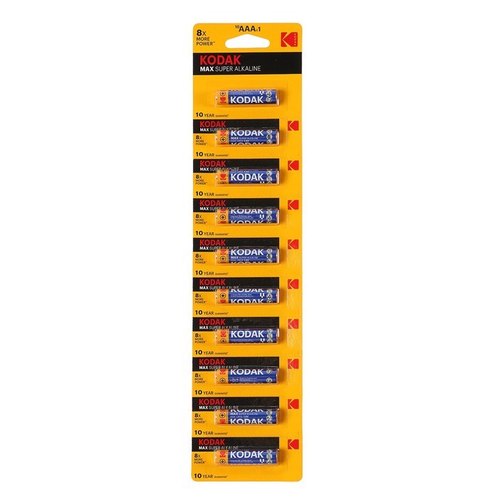Батарейка алкалиновая Kodak Max, AAA, LR03-10BL, 1.5 В, отрывной блистер, 10 шт. - фото 51386815