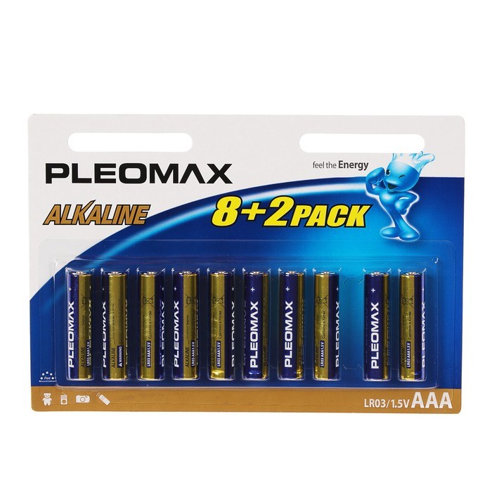 Батарейка алкалиновая Pleomax, AAA, LR03-10BL, 1.5В, блистер, 8+2 шт. - фото 51386827 Батарейка алкалиновая Pleomax, AAA, LR03-10BL, 1.5В, блистер, 8+2 шт. - фото 51386827