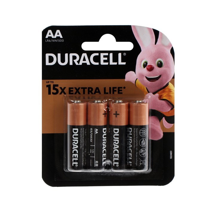 Батарейка алкалиновая Duracell Basic, AA, LR6-4BL, 1.5В, блистер, 4 шт. - фото 51386850 Батарейка алкалиновая Duracell Basic, AA, LR6-4BL, 1.5В, блистер, 4 шт. - фото 51386850