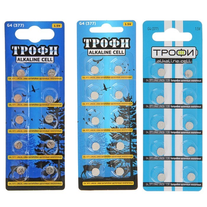 Батарейка алкалиновая "Трофи" Alkaline Cell, G4 (377, LR626, LR66)-10BL, 1.5В, блистер,10 шт. - фото 51386856 Батарейка алкалиновая "Трофи" Alkaline Cell, G4 (377, LR626, LR66)-10BL, 1.5В, блистер,10 шт. - фото 51386856