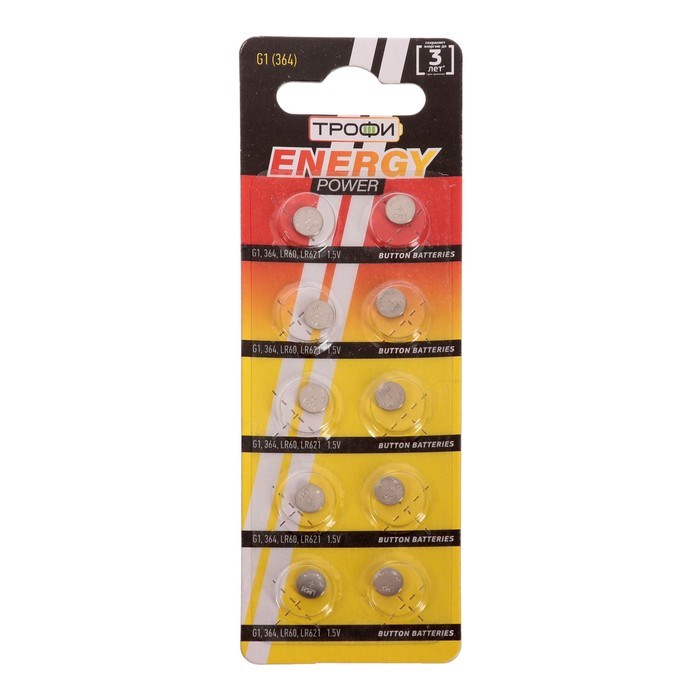 Батарейка алкалиновая "Трофи" Alkaline Cell, G1 (364, LR621, LR60)-10BL, 1.5В, блистер,10 шт. - фото 51386862 Батарейка алкалиновая "Трофи" Alkaline Cell, G1 (364, LR621, LR60)-10BL, 1.5В, блистер,10 шт. - фото 51386862