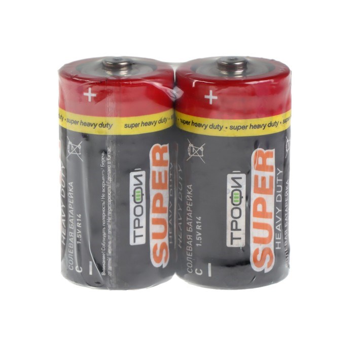 Батарейка солевая "Трофи" Super Heavy Duty, С, R14-2S, 1.5В, спайка, 2 шт. - фото 51386871 Батарейка солевая "Трофи" Super Heavy Duty, С, R14-2S, 1.5В, спайка, 2 шт. - фото 51386871