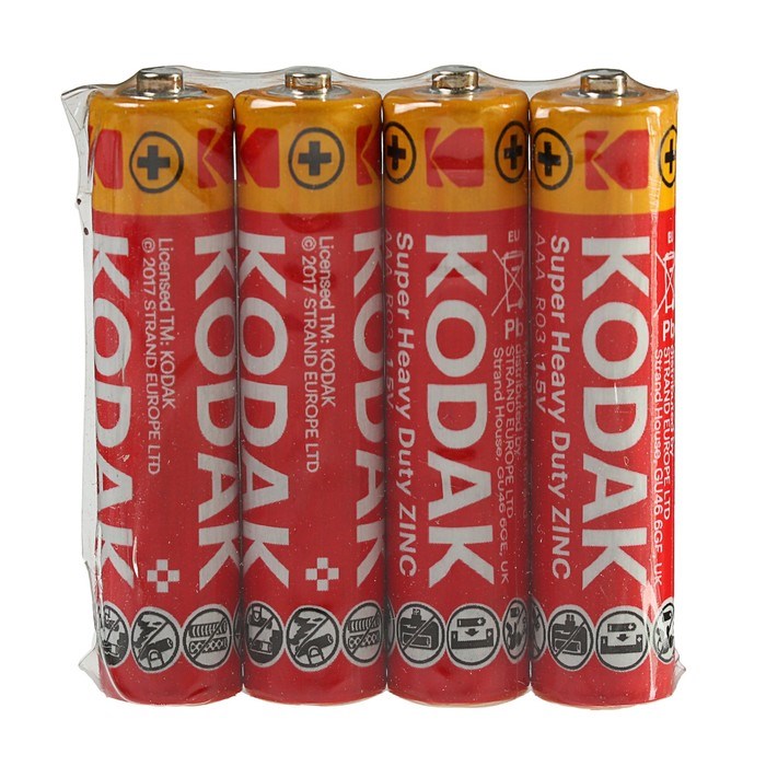 Батарейка солевая Kodak Extra Heavy Duty, AAA, R03-4S, 1.5В, спайка, 4 шт. - фото 51386928 Батарейка солевая Kodak Extra Heavy Duty, AAA, R03-4S, 1.5В, спайка, 4 шт. - фото 51386928