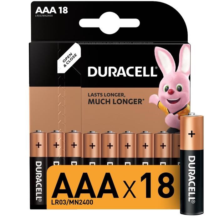 Батарейка алкалиновая Duracell Basic, AAA, LR03-18BL, 1.5В, блистер, 18 шт. - фото 51386941 Батарейка алкалиновая Duracell Basic, AAA, LR03-18BL, 1.5В, блистер, 18 шт. - фото 51386941