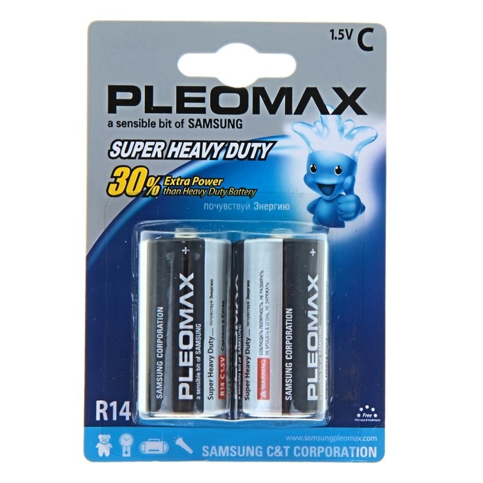 Батарейка солевая Pleomax Super Heavy Duty, С, R14-2BL, 1.5В, блистер, 2 шт. - фото 51386956 Батарейка солевая Pleomax Super Heavy Duty, С, R14-2BL, 1.5В, блистер, 2 шт. - фото 51386956